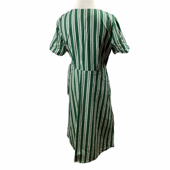 Asos 100% Cotton Green and White Striped Faux Wrap Midi Dress - Picture 3 of 6